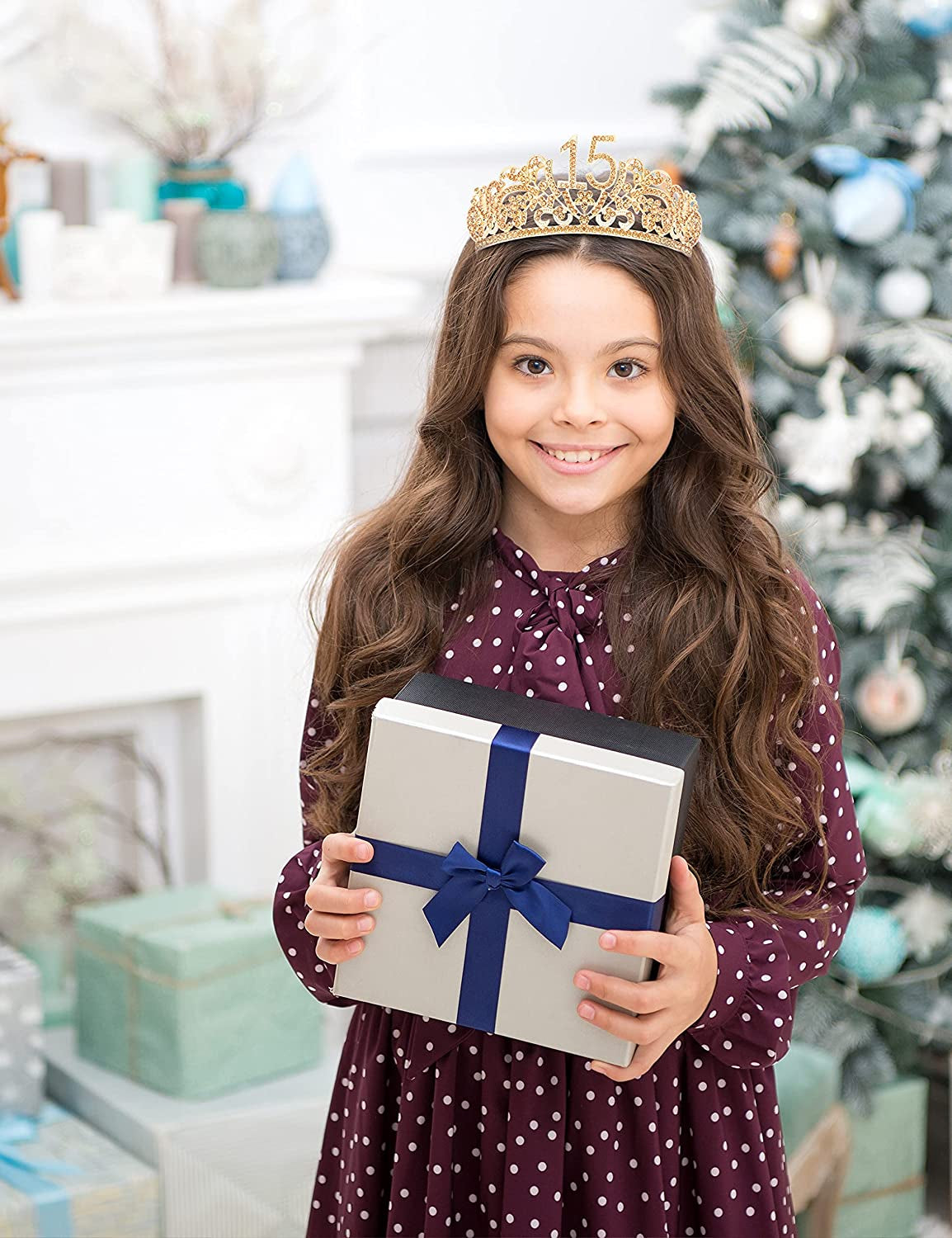 Verymerrymakering 15Th Birthday Sash and Tiara for Girls - Fabulous Set: Glitter Sash + Flowers Rhinestone Gold Premium Metal Tiara, 15Th Birthday Gifts for Teenegers Party Apparel & Accessories > Clothing Accessories > Sashes VeryMerryMakering   
