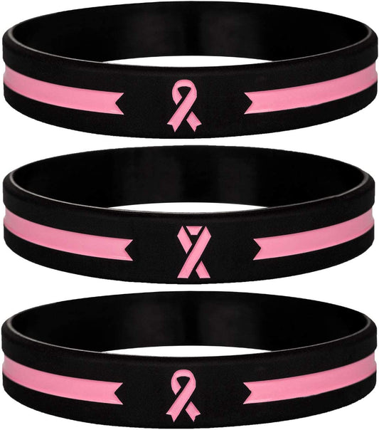 Sainstone Pink Awareness Ribbon Silicone Bracelets, Mental Health Awareness Bracelet, Pink Ribbon Wristbands Unisex for Men Women Apparel & Accessories > Jewelry > Bracelets Sainstone   