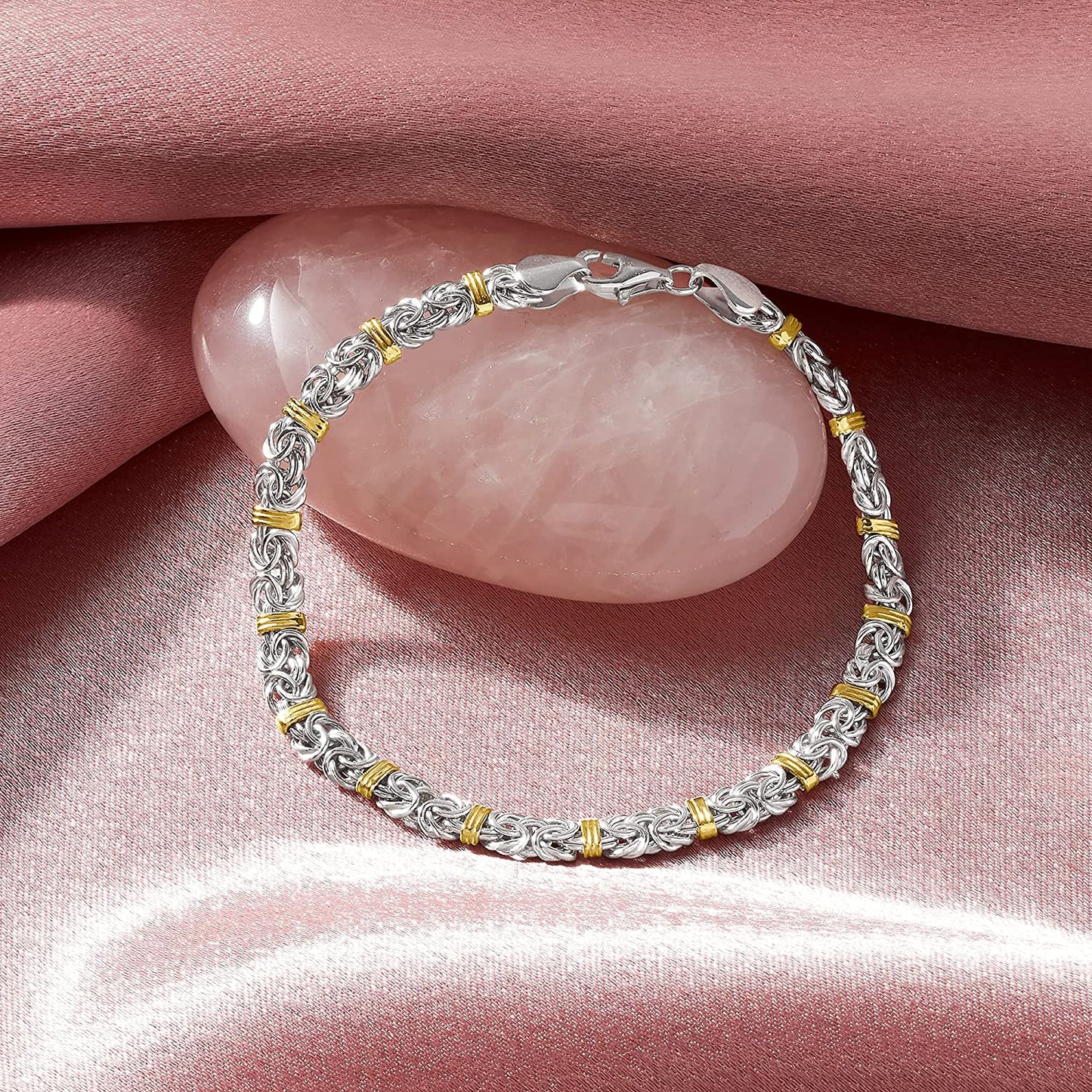 Ross-Simons Sterling Silver and 14Kt Yellow Gold Byzantine Station Bracelet Apparel & Accessories > Jewelry > Bracelets Ross-Simons   