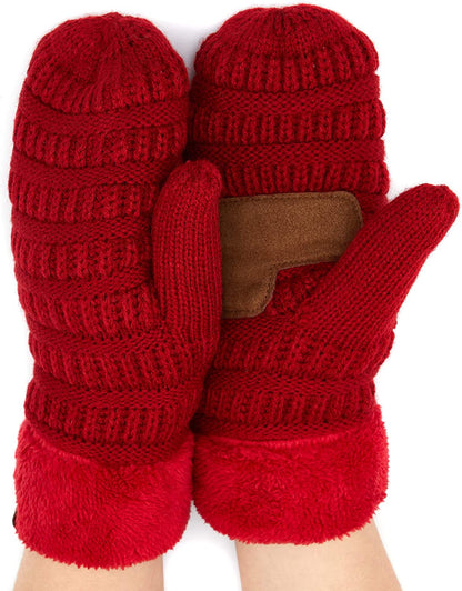 C.C Women Thick Knit Faux Fur Sherpa Fleece Lined Warm Winter Gloves Mittens (CG-36)(MT-008,25,715,816,1816,6245) Apparel & Accessories > Clothing Accessories > Gloves & Mittens C.C Red -Thick Solid  