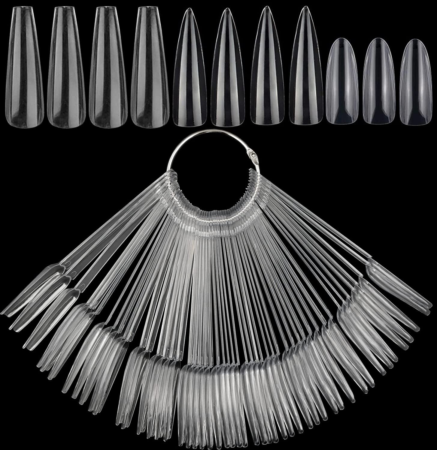 Loveourhome 150Pc Long Coffin Nail Swatch Sticks Vanish Polish Color Design Display Stick Tips Ballerina Sample Tester Sticks Nails Art Practice Tools with Rings Health & Beauty > Personal Care > Cosmetics > Cosmetic Tools > Nail Tools LoveOurHome Almond Coffin Stiletto  