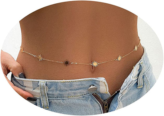 Simple Belly Chain for Women and Girls Gold Silver Star Waist Chain Beach Bikini Body Jewelry Adjustable 68-93Cm Apparel & Accessories > Jewelry > Body Jewelry MIFYNN gold  