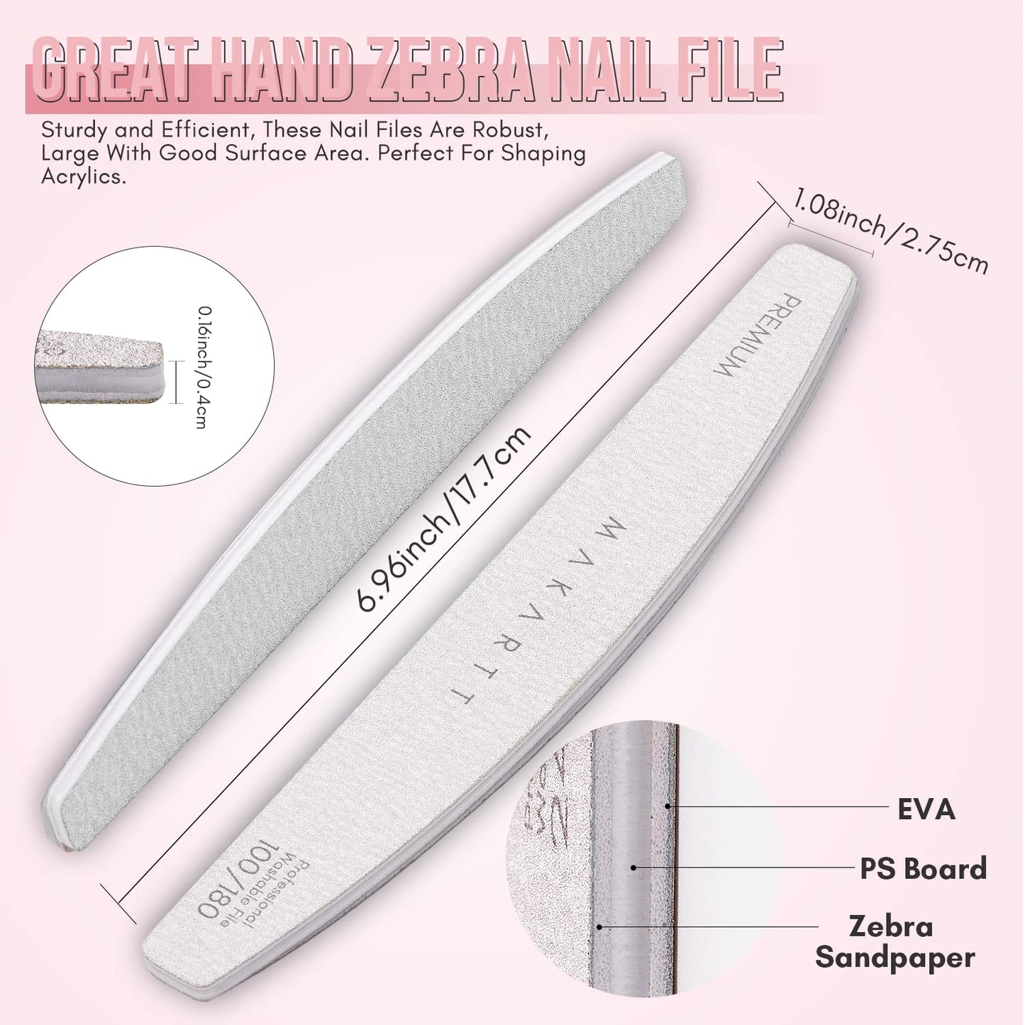 Makartt Nail File Zebra Nail Files 100 100 Grit for Acrylic Nails Poly Nail Gel Emery Boards for Nails Doubled Sides Washable 10 Nail File Kit Nail Art Manicure Pedicure Tools Health & Beauty > Personal Care > Cosmetics > Cosmetic Tools > Nail Tools Makartt   