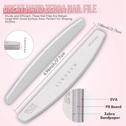 Makartt Nail File Zebra Nail Files 100 100 Grit for Acrylic Nails Poly Nail Gel Emery Boards for Nails Doubled Sides Washable 10 Nail File Kit Nail Art Manicure Pedicure Tools Health & Beauty > Personal Care > Cosmetics > Cosmetic Tools > Nail Tools Makartt   