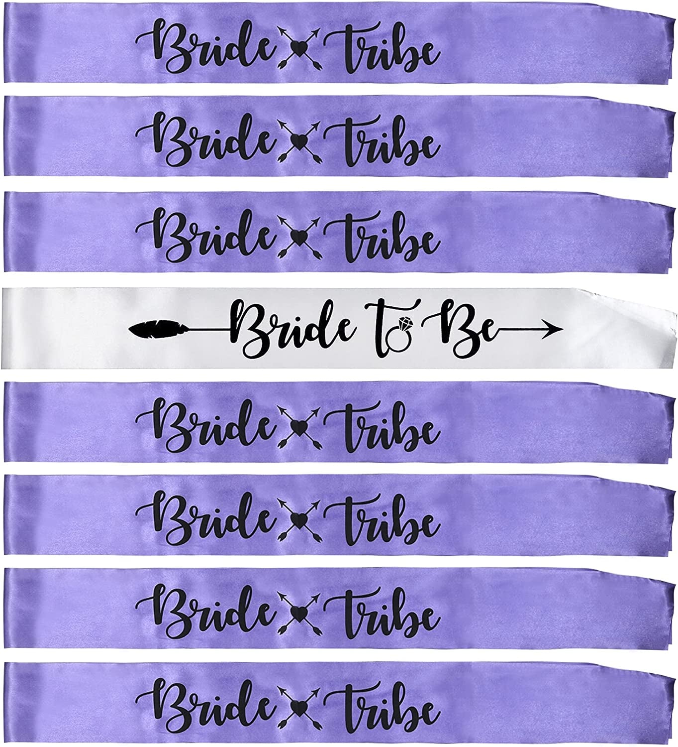 Bachelorettesy Bride Tribe Bridesmaids Sashes - 8 Pack Rose Gold Satin Bachelorette Sashes for Bridal Shower, Bachelorette Parties, Wedding Parties, Girls' Night Out & More! Apparel & Accessories > Clothing Accessories > Sashes Bachelorettesy Lavender  