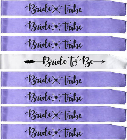 Bachelorettesy Bride Tribe Bridesmaids Sashes - 8 Pack Rose Gold Satin Bachelorette Sashes for Bridal Shower, Bachelorette Parties, Wedding Parties, Girls' Night Out & More! Apparel & Accessories > Clothing Accessories > Sashes Bachelorettesy Lavender  