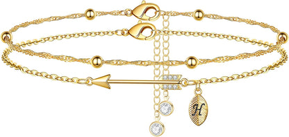 Graduation Gifts for Her 2022 Ankle Bracelets, 14K Gold Plated Inspirational Layering Initial Ankle Bracelets College Graduation Gifts for Her Him Layered Gold Anklets for Women Friendship Gifts Apparel & Accessories > Jewelry > Anklets Yoosteel H  
