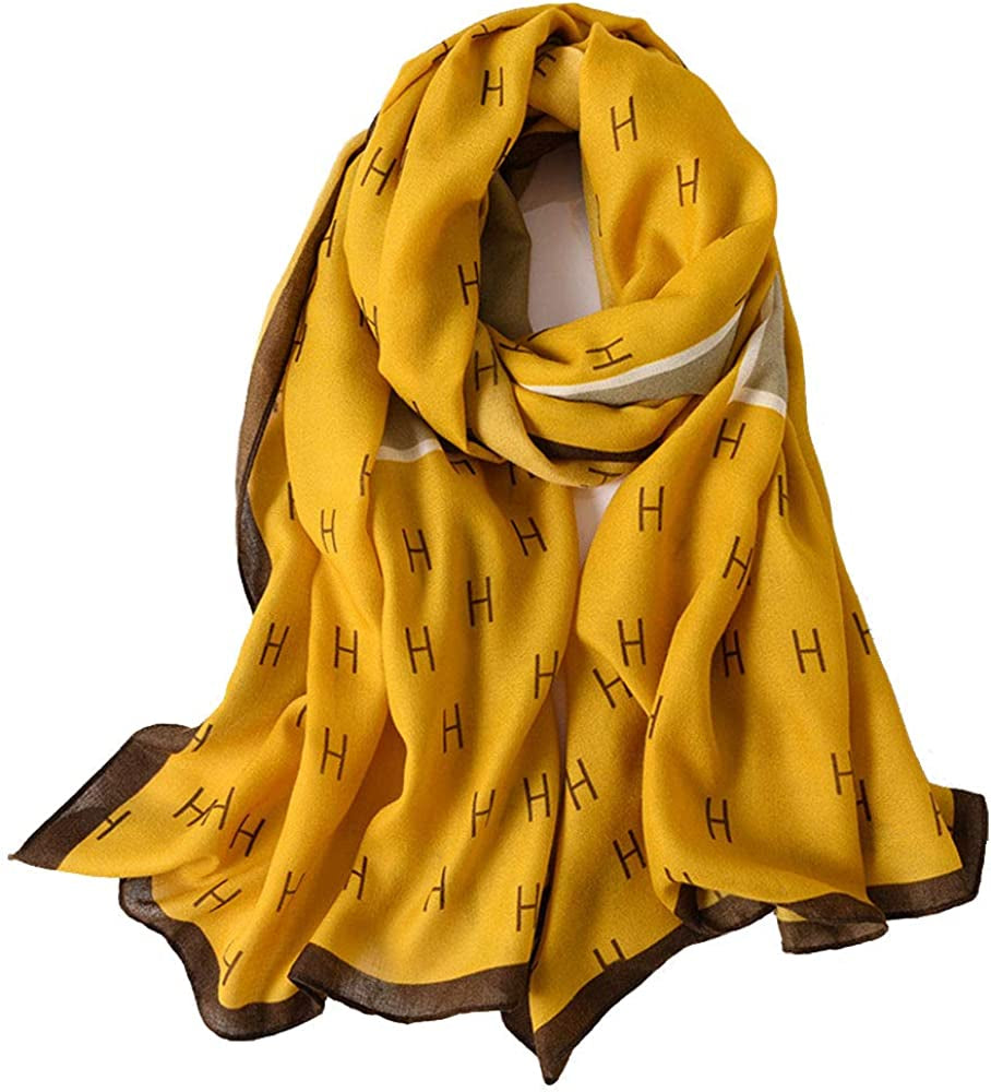 First Choose Cotton Linen Feeling Women Large Long Scarf Shawl Check Style Sunscreen Shawls Wraps Lightweight Pattern Apparel & Accessories > Clothing Accessories > Scarves & Shawls First Choose Yellow&brown-letters  