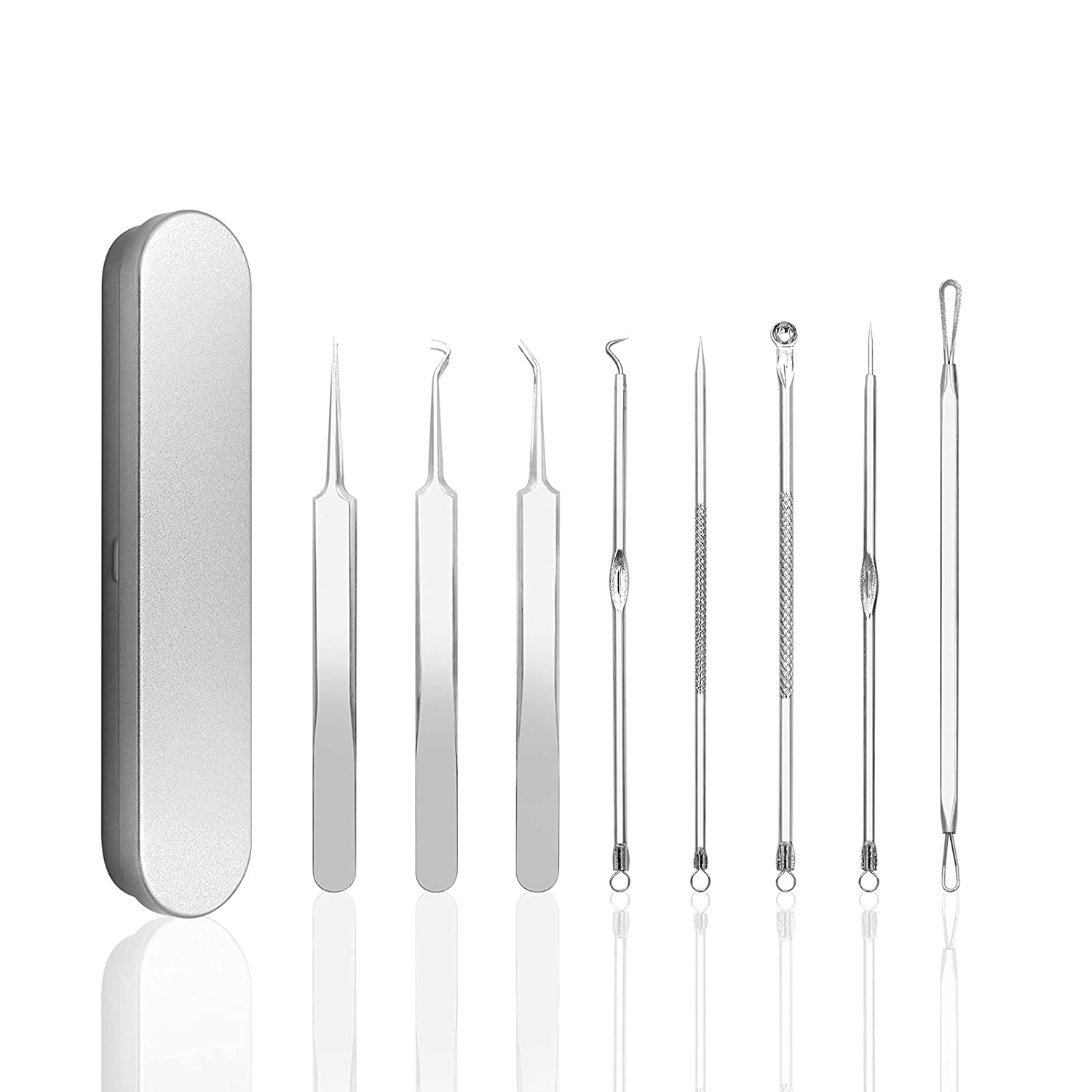 Blackhead Remover Pimple Popper Tool Kit Acne Blemish Pimple Extractor Needle Facial Comedone Clip Blackhead Tweezer for Ingrown Hair Removal 8 Pcs in Metal Case Health & Beauty > Personal Care > Cosmetics > Cosmetic Tools > Skin Care Tools Dr.Pedi   