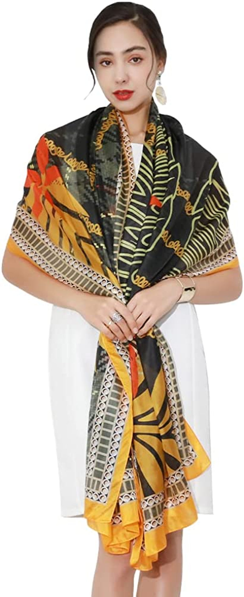 DANA XU Long Silk Fashion Oblong Floral Oversize Soft Scarf Wedding Shawls Beach Wraps Bandana Scarves for Women Apparel & Accessories > Clothing Accessories > Scarves & Shawls DANA XU 29 Yellow&black  
