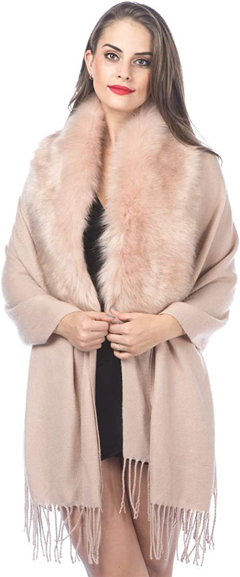 Women Cold Weather Luxurious Faux Fur Collar Joint Large Wrap Scarf for Ladies Apparel & Accessories > Clothing Accessories > Scarves & Shawls Lucky Leaf Wrap1-pink  