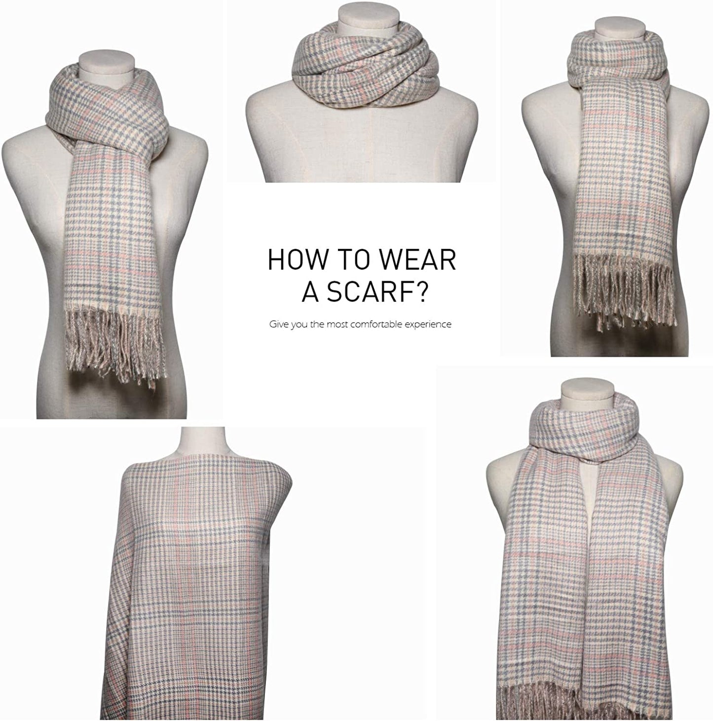SOJOS Winter Warm Tartan Plaid Houndstooth Checked Soft Scarf Classic Cashmere Feel Shawls Wraps SC337 Apparel & Accessories > Clothing Accessories > Scarves & Shawls SOJOS   
