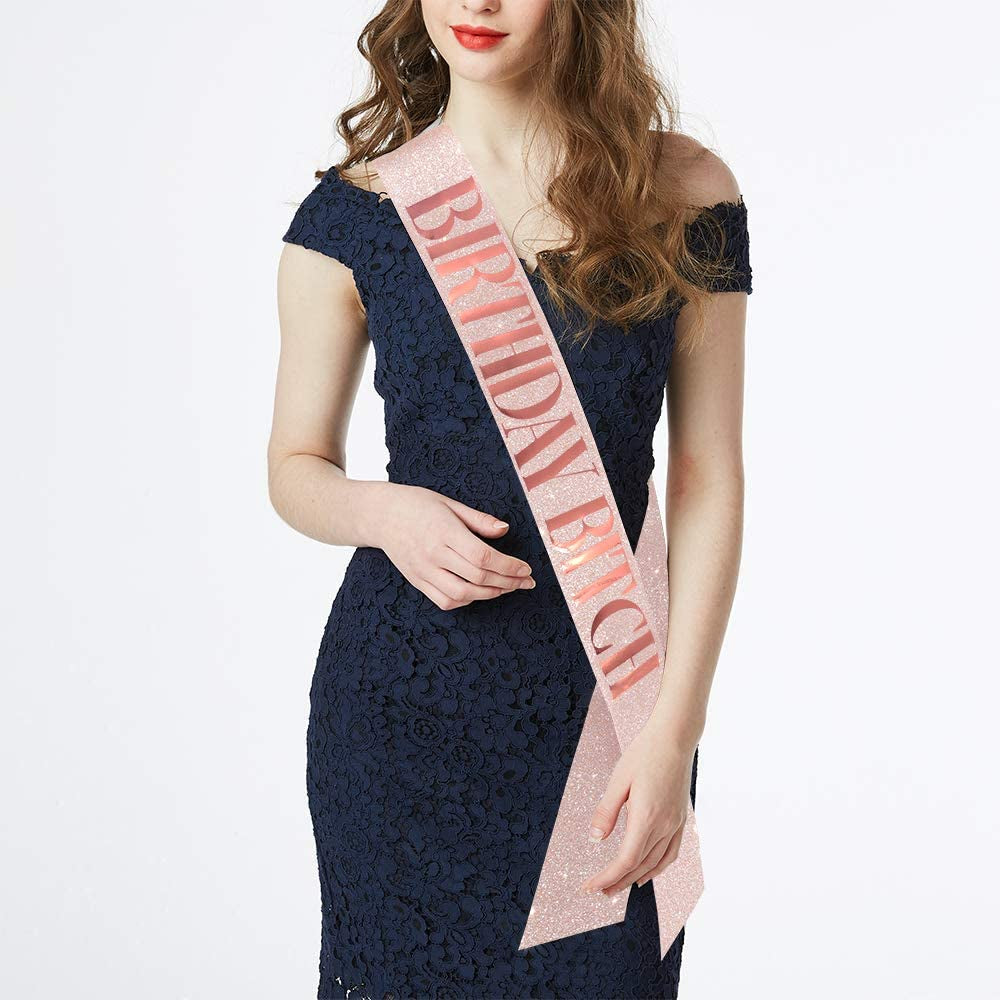 Birthday Bitch Sash & Rhinestone Tiara Kit - Rose Gold Birthday Gifts Glitter Birthday Sash Birthday Party Favors Apparel & Accessories > Clothing Accessories > Sashes ADBetty   