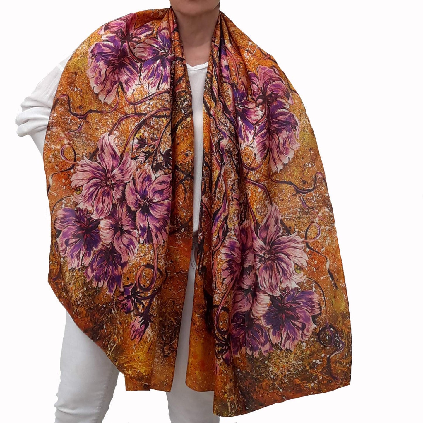 Large Silk Scarf, Fashion Deluxe Long Gold Shawl for Lady, Women Gift Apparel & Accessories > Clothing Accessories > Scarves & Shawls Generic   