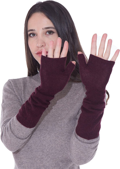 Cashmere 4 U Women'S 100% Cashmere Long Sleeve Fingerless Mitten Gloves Apparel & Accessories > Clothing Accessories > Gloves & Mittens cashmere 4 U Black Cherry  