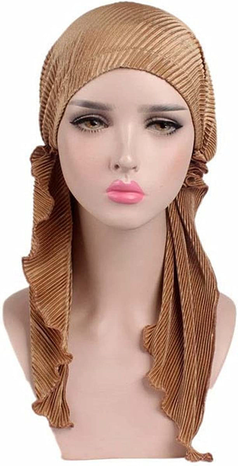 Qhome Women Soft Ruffle Head Scarf Chemo Hat Turban Pre-Tied Headwear Bandana Headscarf Tichel for Cancer Apparel & Accessories > Clothing Accessories > Headwear Qhome cap   