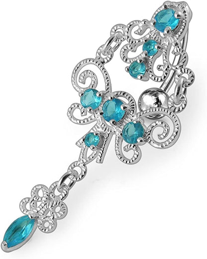 Jeweled Chandeliers Dangling 925 Sterling Silver Belly-Navel Ring Body Jewelry Apparel & Accessories > Jewelry > Body Jewelry PiercingPoint Light Blue  