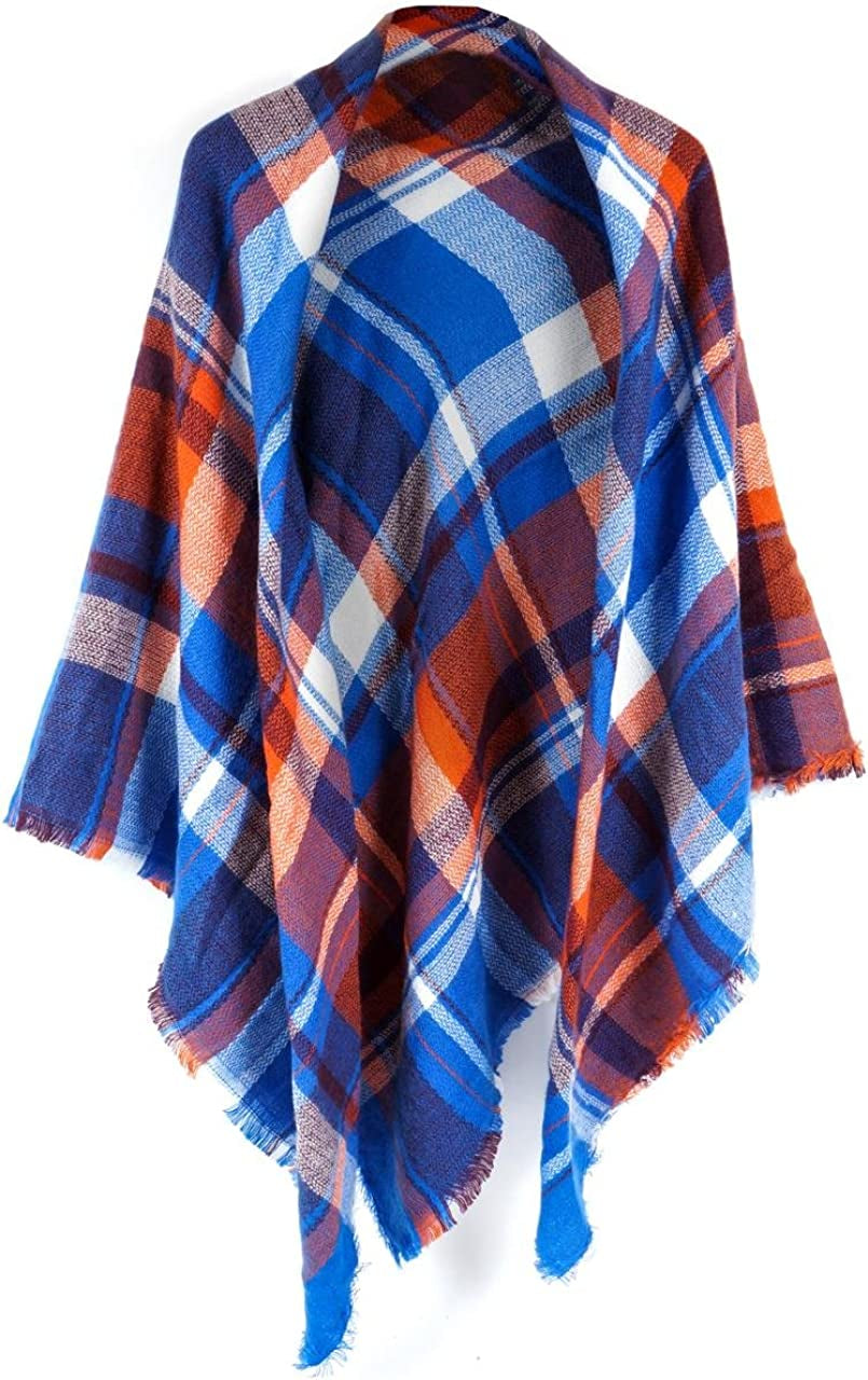 Neal LINK Women'S Plaid Scarf Blanket Wrap Warm Tartan Checked Shawl Tartan Scarves Pashmina Cape Apparel & Accessories > Clothing Accessories > Scarves & Shawls Neal LINK Orang Blue  