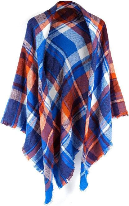 Neal LINK Women'S Plaid Scarf Blanket Wrap Warm Tartan Checked Shawl Tartan Scarves Pashmina Cape Apparel & Accessories > Clothing Accessories > Scarves & Shawls Neal LINK Orang Blue  