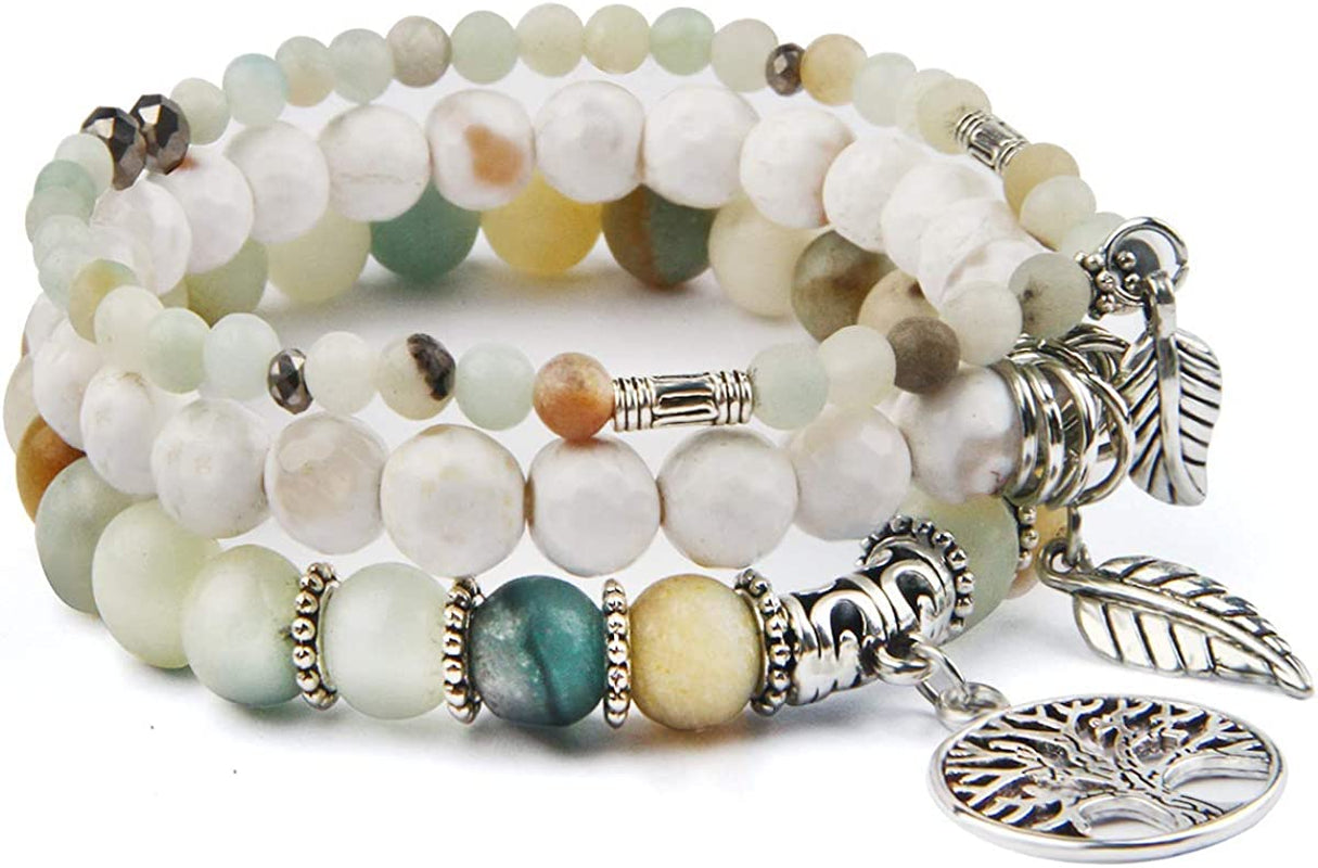 Tree of Life Turquoise Jasper & Tibetan Agate Gemstone Chakra Beaded Bracelet | Beach Charm Bracelet Set - Ocean Jewelry…… Apparel & Accessories > Jewelry > Bracelets Jardme Amazon Stone  