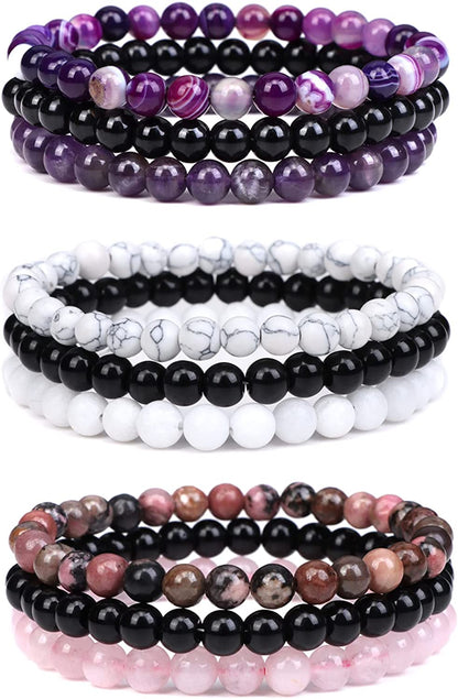 JEWPARK 9Pcs 8Mm/ 6Mm Semi-Precious Gemstones Beaded Bracelets for Women Men Healing Crystal Stone Bracelet Stretch round Beaded Elastic Bracelets Unisex Jewelry Gifts Apparel & Accessories > Jewelry > Bracelets JEWPARK B: 6 MM  