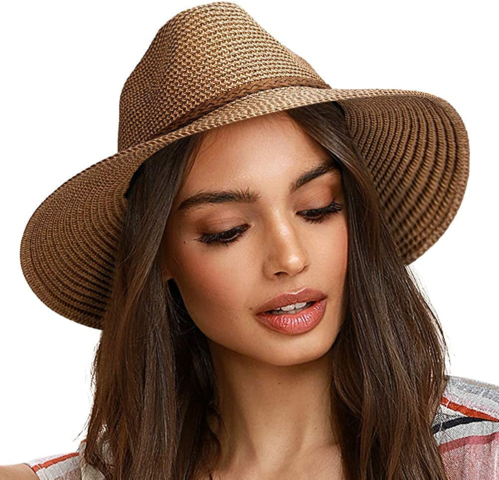 FURTALK Sun Hats for Women Summer Wide Brim UV UPF 50+ Panama Fedora Foldable Packable Straw Beach Hat Ivory Apparel & Accessories > Clothing Accessories > Hats KYLIE MAX Coffee Brown Medium 