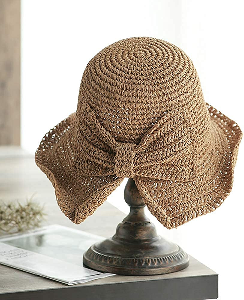 Foldable Wide Brim Floppy Straw Beach Sun Hat,Summer Cap with Bowknot for Women Girls,Strap Adjustable Apparel & Accessories > Clothing Accessories > Hats Bseash   