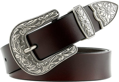 Women Leather Belts Ladies Vintage Western Design Black Waist Belt for Pants Jeans Dresses Apparel & Accessories > Clothing Accessories > Belts KYLIE MAX F-coffee Suit Waist Size 28"-37" 