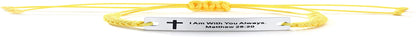 Personalized Unisex Religious Bible Verse Scripture Quotes Bracelet Faith Christian Adjustable Cord Stainless Steel Encourage Inspirational ID Bracelets for Men Women, Christmas Gift Customized Apparel & Accessories > Jewelry > Bracelets Mealguet Yellow-I Am With You Always. Matthew 28:20  