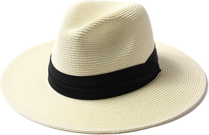 FURTALK Panama Hat Sun Hats for Women Men Wide Brim Fedora Straw Beach Hat UV UPF 50 Apparel & Accessories > Clothing Accessories > Hats KYLIE MAX Ivory Medium 