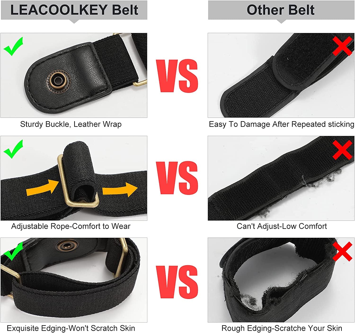 No Buckle Stretch Belt for Women/Men—2 Pack Elastic Invisible Belt for Jeans Apparel & Accessories > Clothing Accessories > Belts LEACOOLKEY   