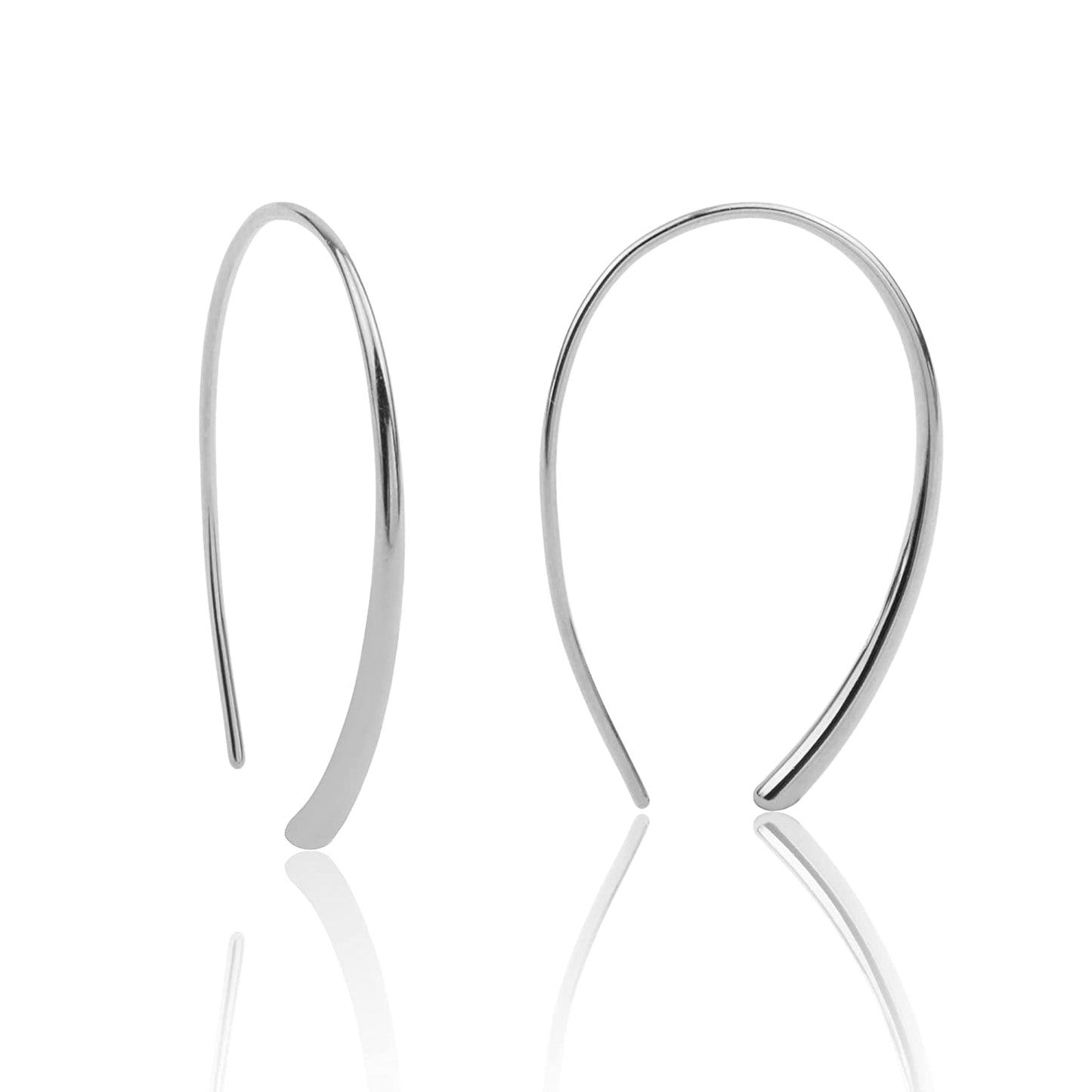 Pull through Earrings Sterling Silver Wire Open Hoops Threader Earrings Apparel & Accessories > Jewelry > Earrings Kakikaki White Gold Colored-Elliptical 2 Inch  