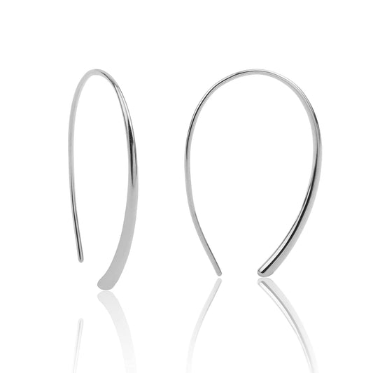 Pull through Earrings Sterling Silver Wire Open Hoops Threader Earrings Apparel & Accessories > Jewelry > Earrings Kakikaki White Gold Colored-Elliptical 2 Inch  