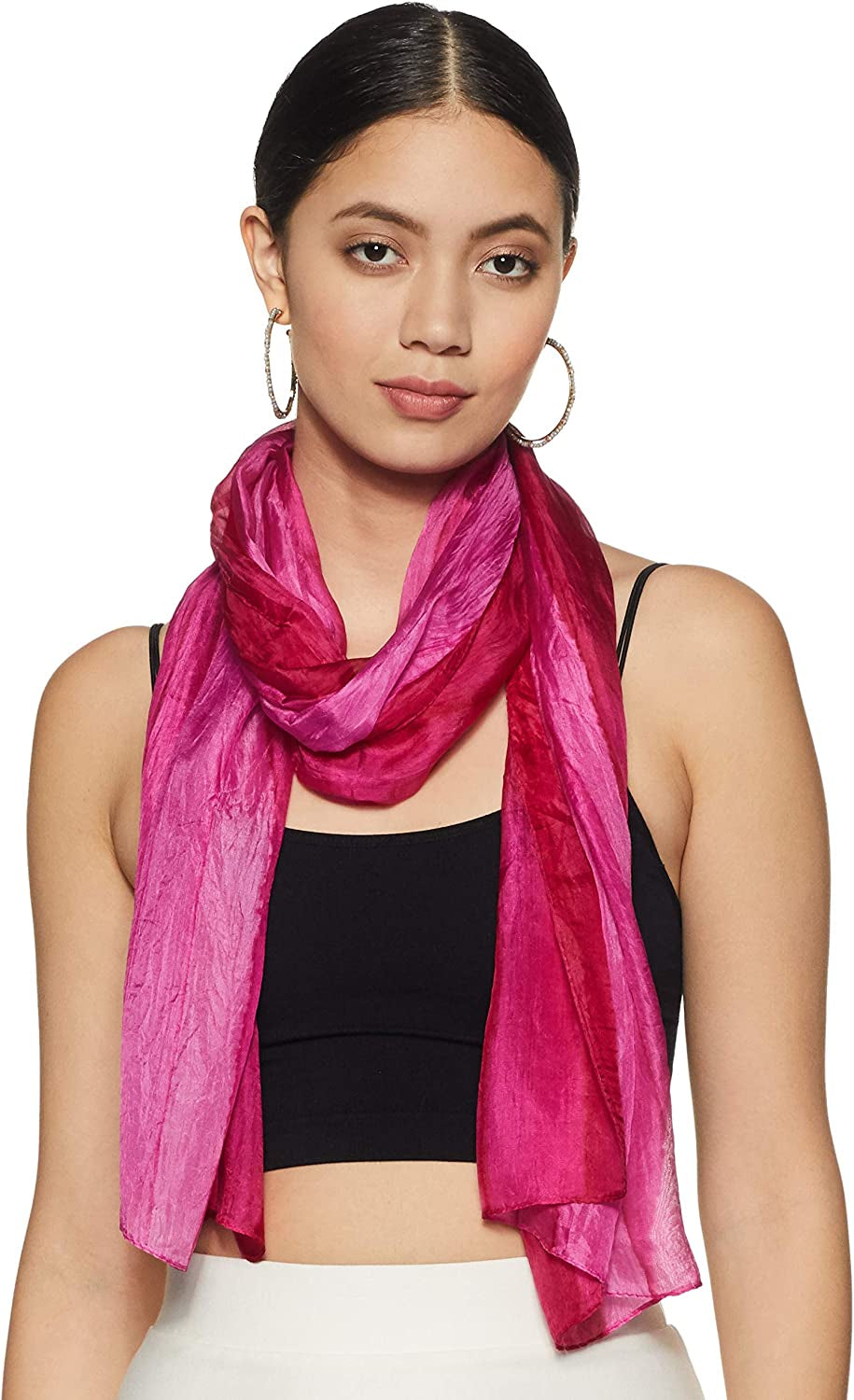 Stylore 100% Silk Scarf Long Lightweight Sunscreen Shawl Wrap Scarves Apparel & Accessories > Clothing Accessories > Scarves & Shawls Stylore Stripe Pink  