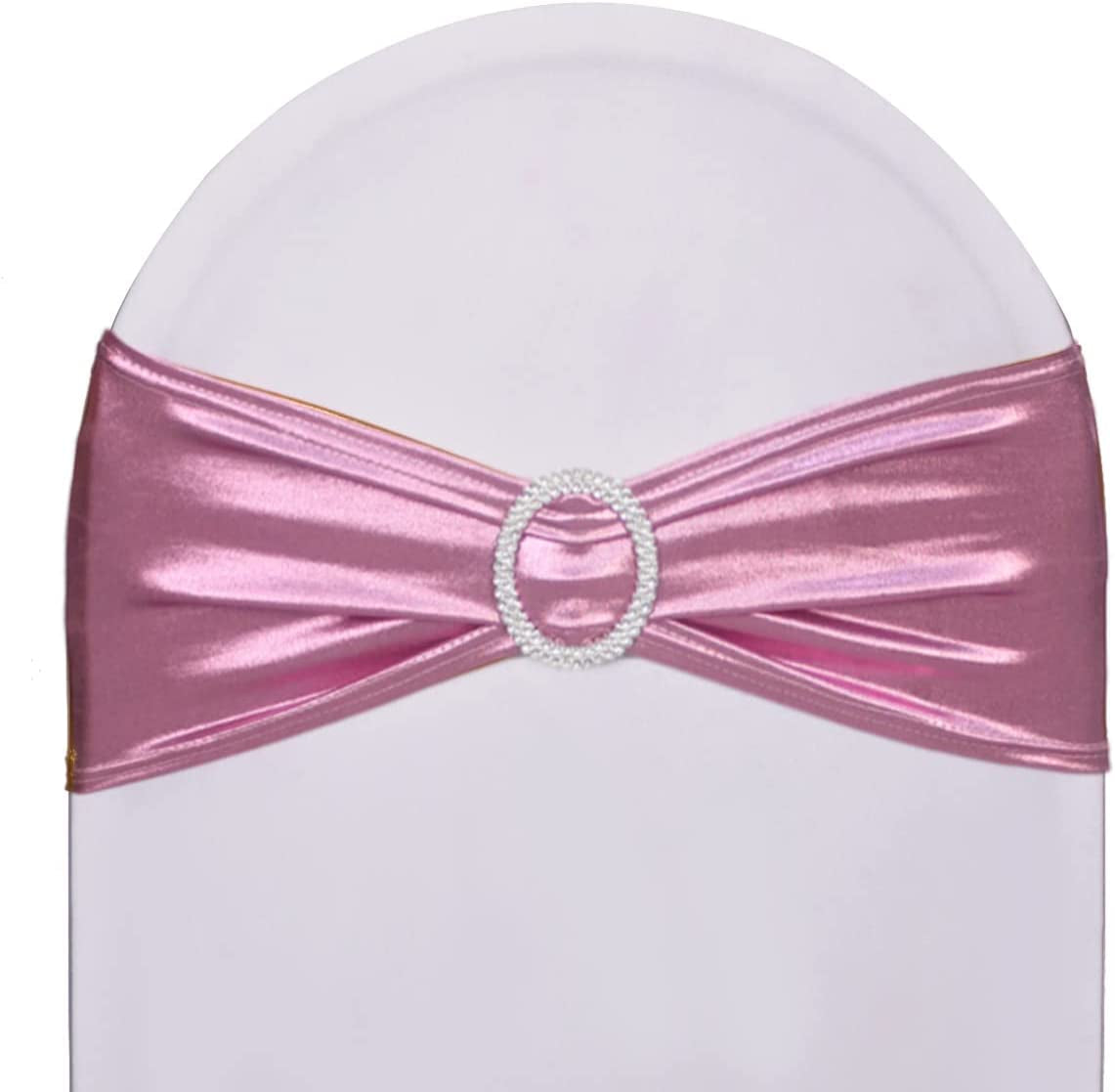 Sweeteasy 50Pcs Metallic Silver Spandex Chair Sashes, Durable Workmanship,Stretch Bows with Buckle Stretchable for Christmas Wedding Party Banquet Event Baby Shower Birthday Celebration Decoration Apparel & Accessories > Clothing Accessories > Sashes SweetEasy Metallic Pink 10PCS 
