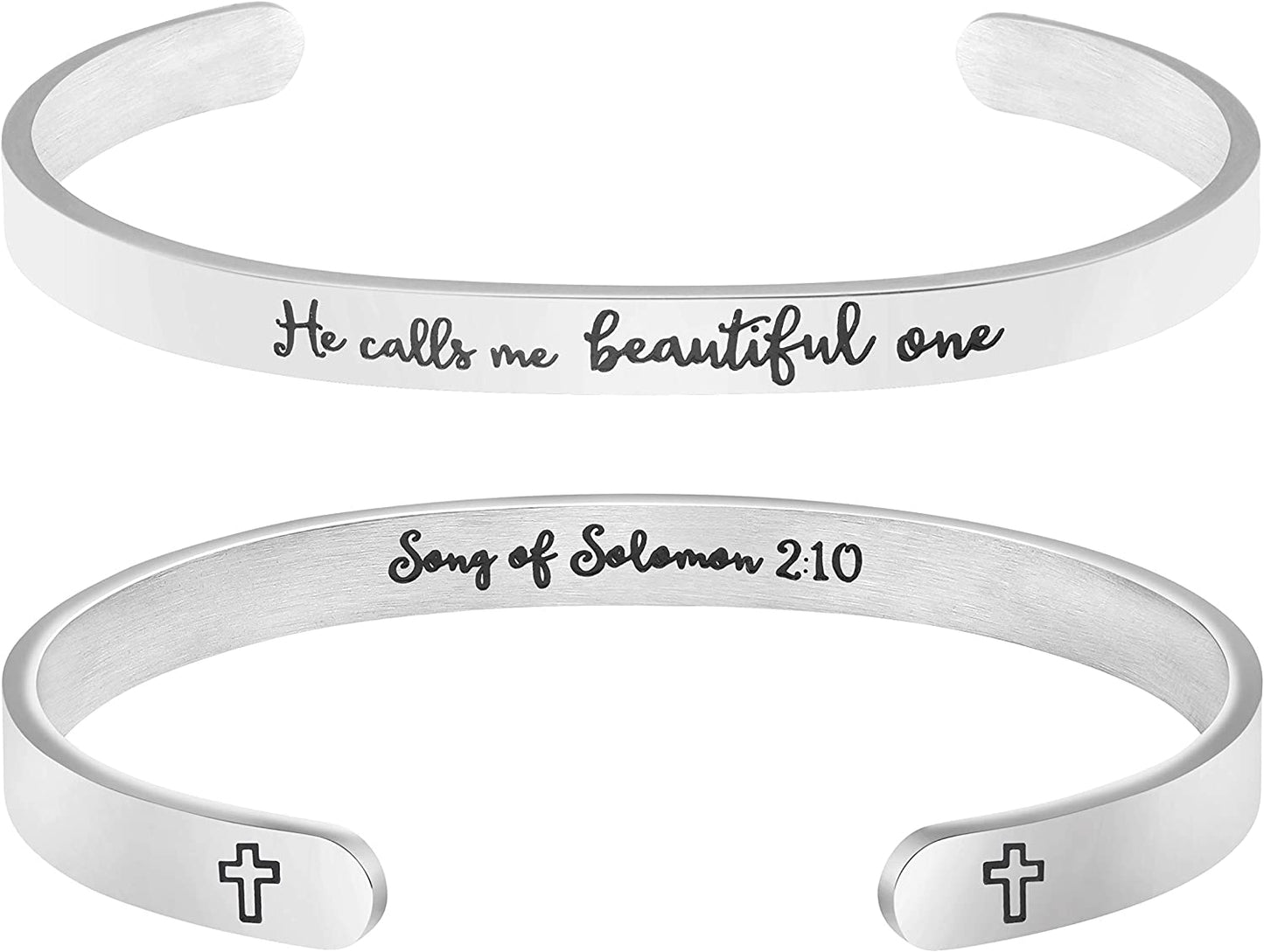 Christian Bracelets for Women Inspirational Gifts Bible Verse Religious Faith Jewelry Cuff Bracelet Mothers Day Christmas Birthday Jewelry for Her Mother Daughter Apparel & Accessories > Jewelry > Bracelets Memgift Song of Solomon 2:10-He calls me beautiful one  