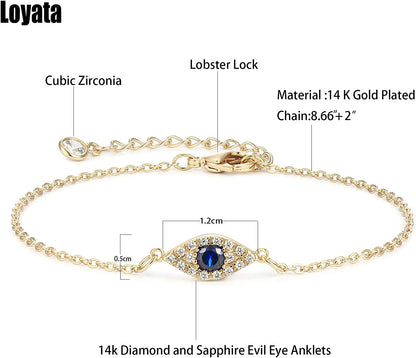 LOYATA Dainty Ankle Bracelet,14K Gold Plated Tiny Bead Anklet Dainty White Cubic Zirconia Cross Tassel Foot Chain Cute Lucky Moon Evil Eye Foot Jewelry Boho Anklets for Women Apparel & Accessories > Jewelry > Anklets LOYATA   