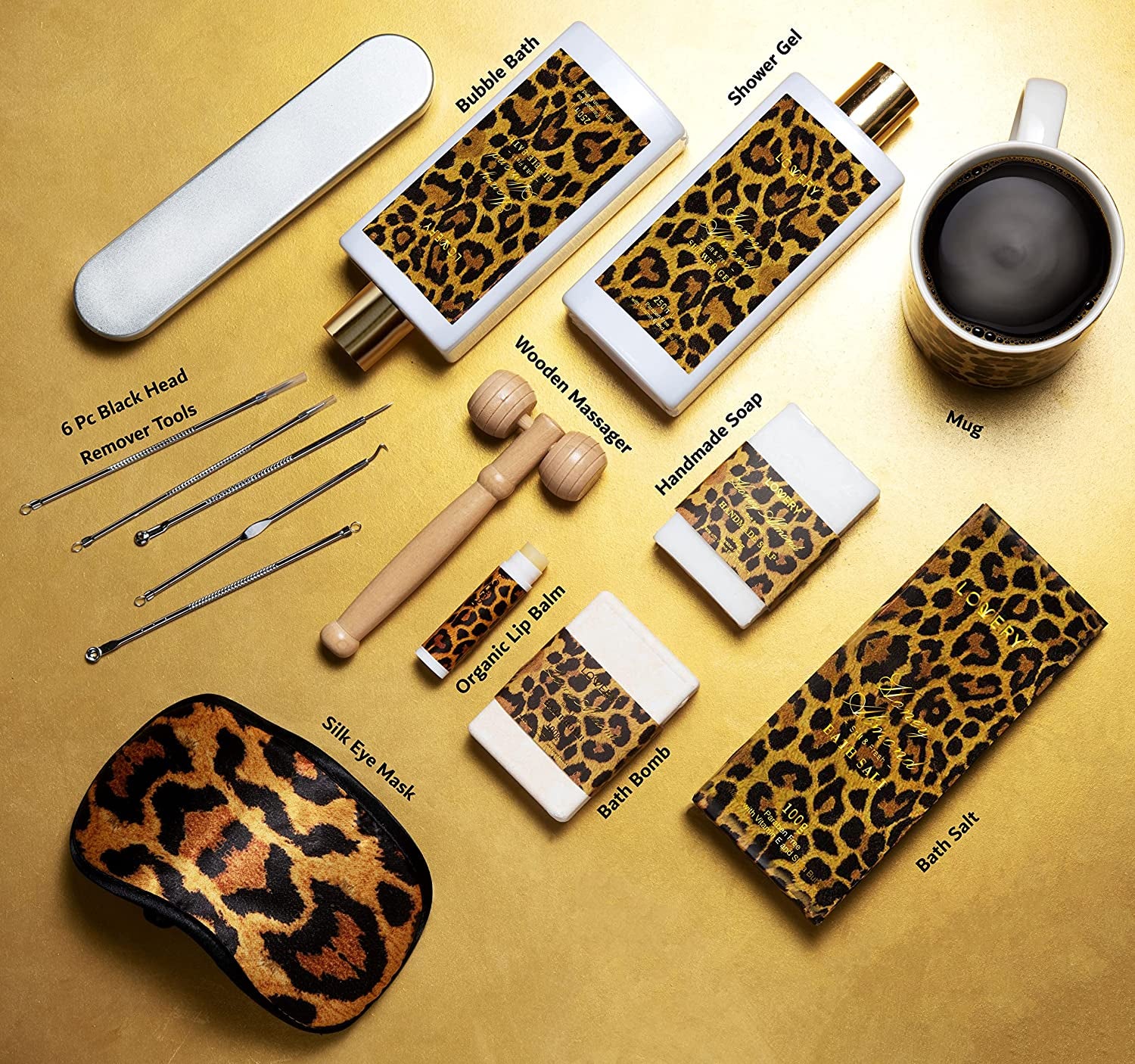 Gift Baskets for Women & Men, 18Pc Honey Almond Home Bath Pampering Package for Relaxing Stress Relief, Leopard Print Thank You, Birthday Gifts, Spa Self Care Kit, Aromatherapy Gifts Health & Beauty > Personal Care > Cosmetics > Bath & Body LOVERY   