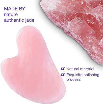 Guasha Facial Tools for Women, Natural Jade Stone Guasha Scraping Massage Tool with Smooth Edge for Physical Therapy and SPA Acupuncture Therapy Used for Face, Eyes, Neck and Body (Pink) Health & Beauty > Personal Care > Cosmetics > Cosmetic Tools > Skin Care Tools Biyanuo   