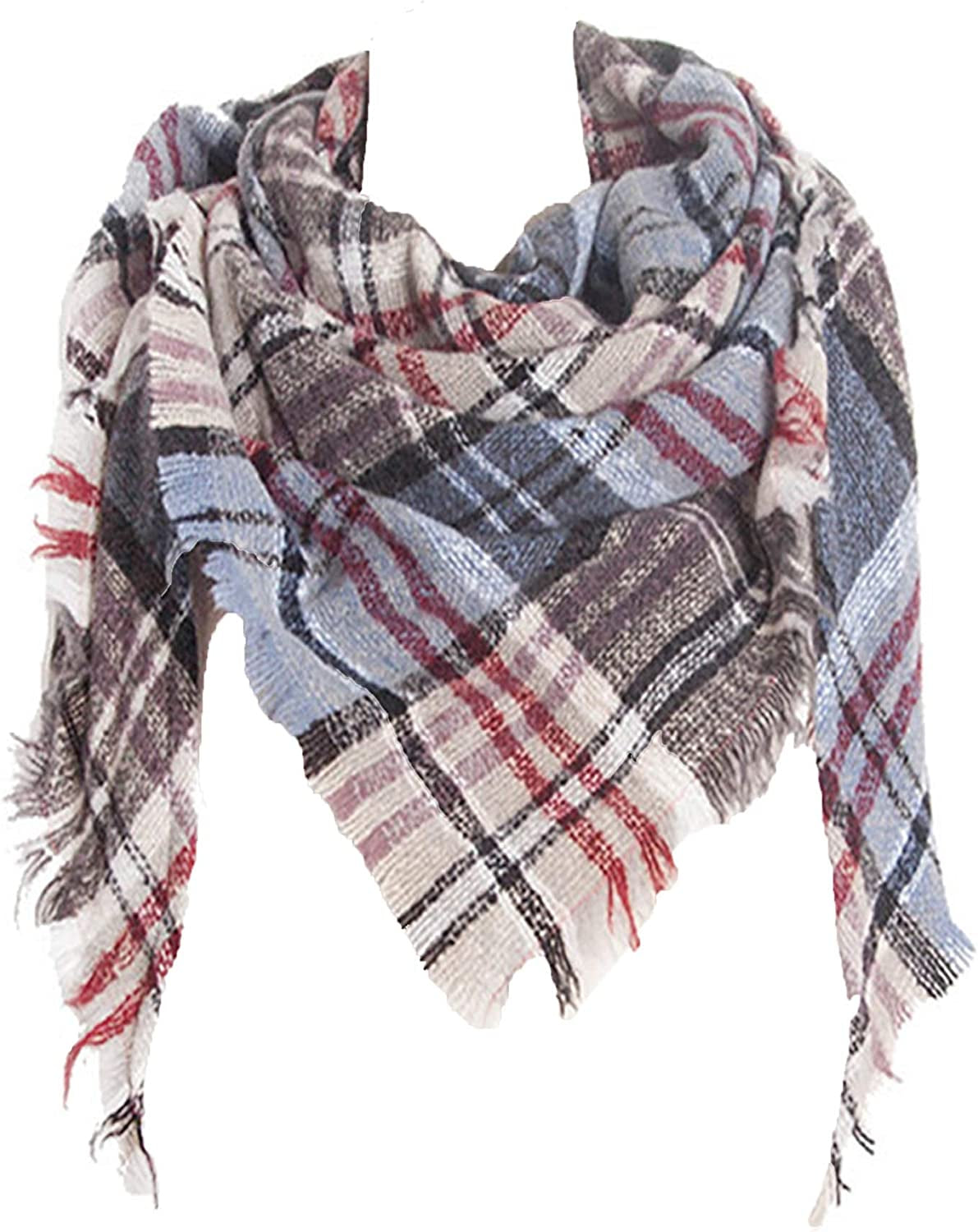 Wander Agio Womens Warm Scarf Triangle Shawls Winter Scarves Stripe Plaid Fichu Rough Surface Apparel & Accessories > Clothing Accessories > Scarves & Shawls Wander Agio Blue 01  
