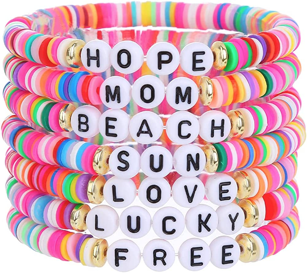 HYHONEY 12Pcs/Set Heishi Bracelet Surfer Bracelets for Women Stackable Clay Beaded Stretch Bracelets Elastic Layering Bracelets Boho Summer Beach Bracelets Jewelry Apparel & Accessories > Jewelry > Bracelets HYHONEY E  