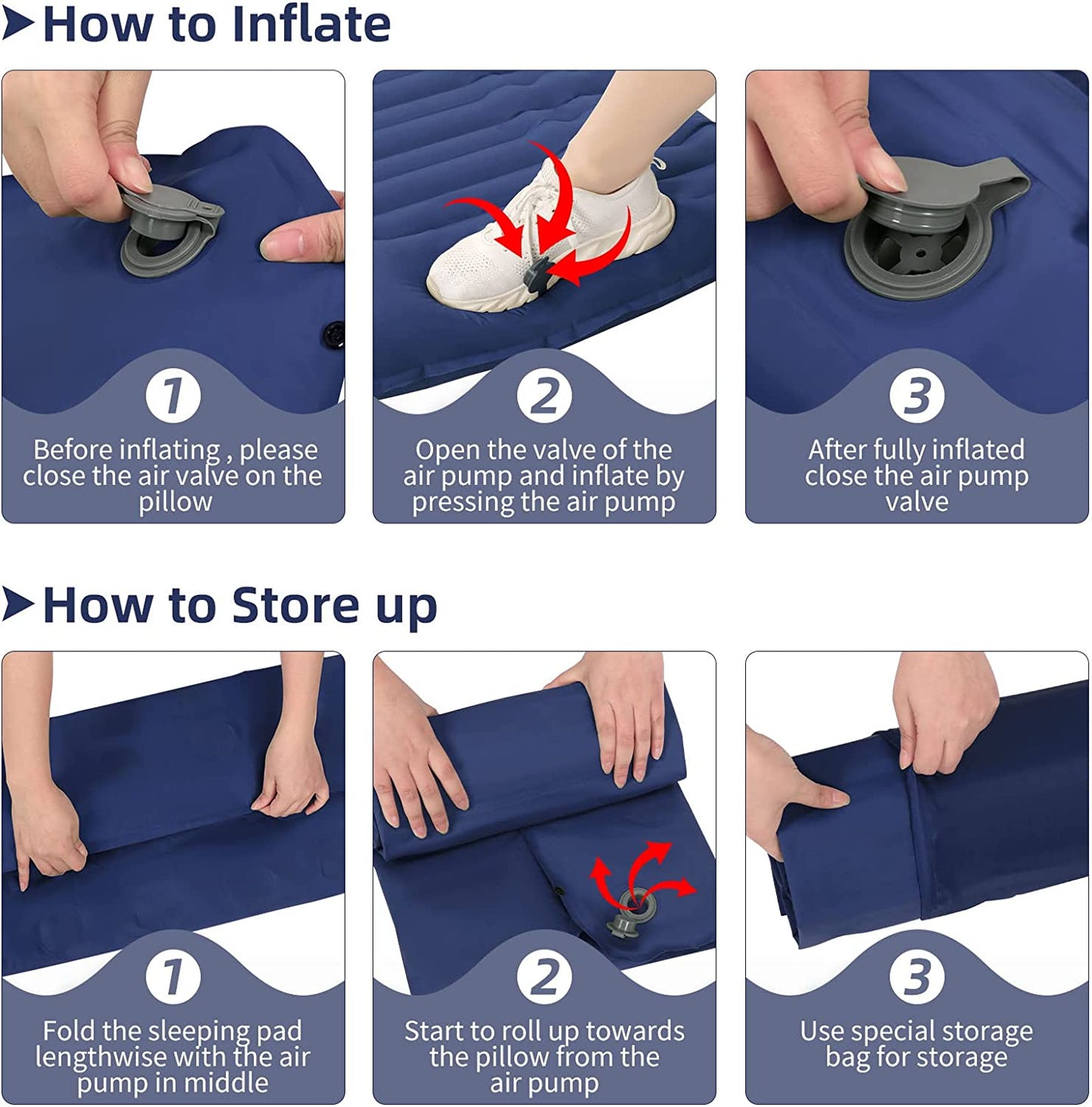 Inflating Sleeping Pad for Camping.Lorpect 4.5 in Thick Sleeping Mat .Compact Waterproof Camping Air Mattress with Pillow.Foot Pressure Inflatable Camping Pads for Backpacking & Hiking.Blue Apparel & Accessories > Jewelry > Anklets Lorpect   