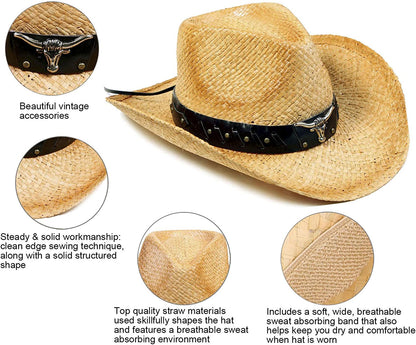 Livingston Men & Women'S Woven Straw Cowboy Hat W/Hat Band Apparel & Accessories > Clothing Accessories > Hats KYLIE MAX   