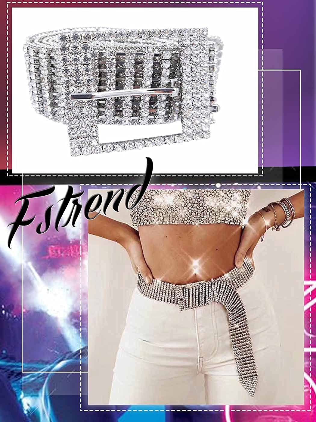 Fstrend Women Sparkle Crystal Rhinestone Chain Belts Sexy Luxury Waist Buckle Metal Beads around Sash Party Nightclub Waistband Chains Accessories for Women and Girls Apparel & Accessories > Clothing Accessories > Belts Fstrend   