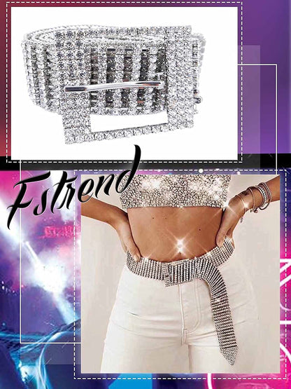 Fstrend Women Sparkle Crystal Rhinestone Chain Belts Sexy Luxury Waist Buckle Metal Beads around Sash Party Nightclub Waistband Chains Accessories for Women and Girls Apparel & Accessories > Clothing Accessories > Belts Fstrend   