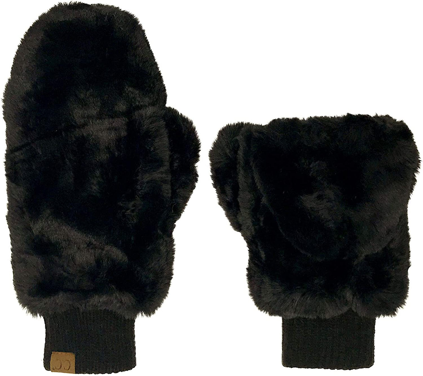CC Soft Faux Fur Fuzzy Lined Flip up down Top Fingerless Mitten Gloves Apparel & Accessories > Clothing Accessories > Gloves & Mittens C.C Solid Black  