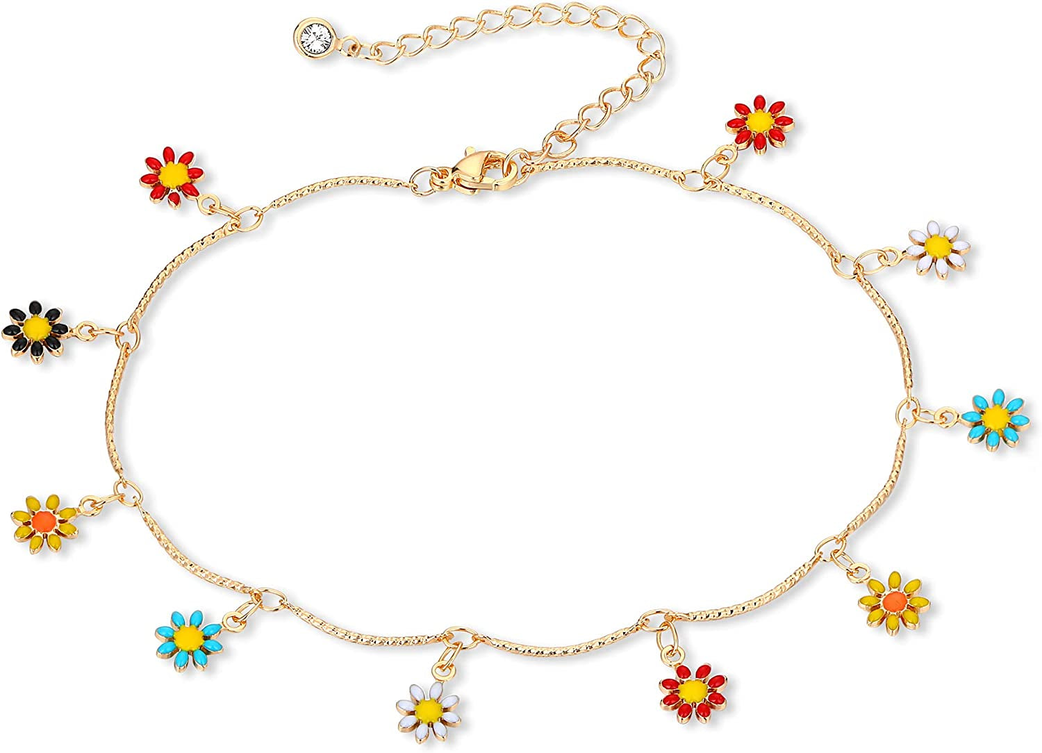 FUNEIA Gold Ankle Bracelets for Women 14K Gold Plated Anklet for Women Daisy Moon Star Evil Eye Anklet Boho Beach Foot Chain Adjustable Dainty Foot Jewelry Apparel & Accessories > Jewelry > Anklets FUNEIA colorful daisy  