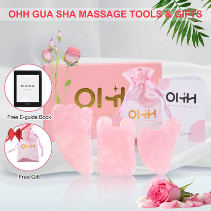 Gua Sha Facial Tools Set, OHH Rose Quartz Gua Sha Scraping Massage Tool for SPA Acupuncture Therapy Trigger Point Treatment, Face Massager for Facial Skincare, Pack of 3 Health & Beauty > Personal Care > Cosmetics > Cosmetic Tools > Skin Care Tools OHH   