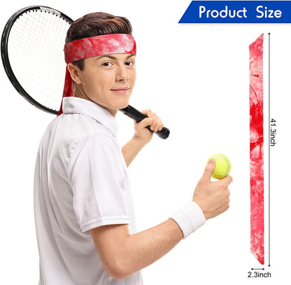 Tarpop 6 Pieces Head Tie Sports Headband Tennis Athletic Bandana Sweat Wicking Hair Band Tie-Dye Elastic Headband Unisex for Men Women Jogging Running Tennis Football Volleyball Rowing Apparel & Accessories > Clothing Accessories > Bandanas & Headties Tarpop   