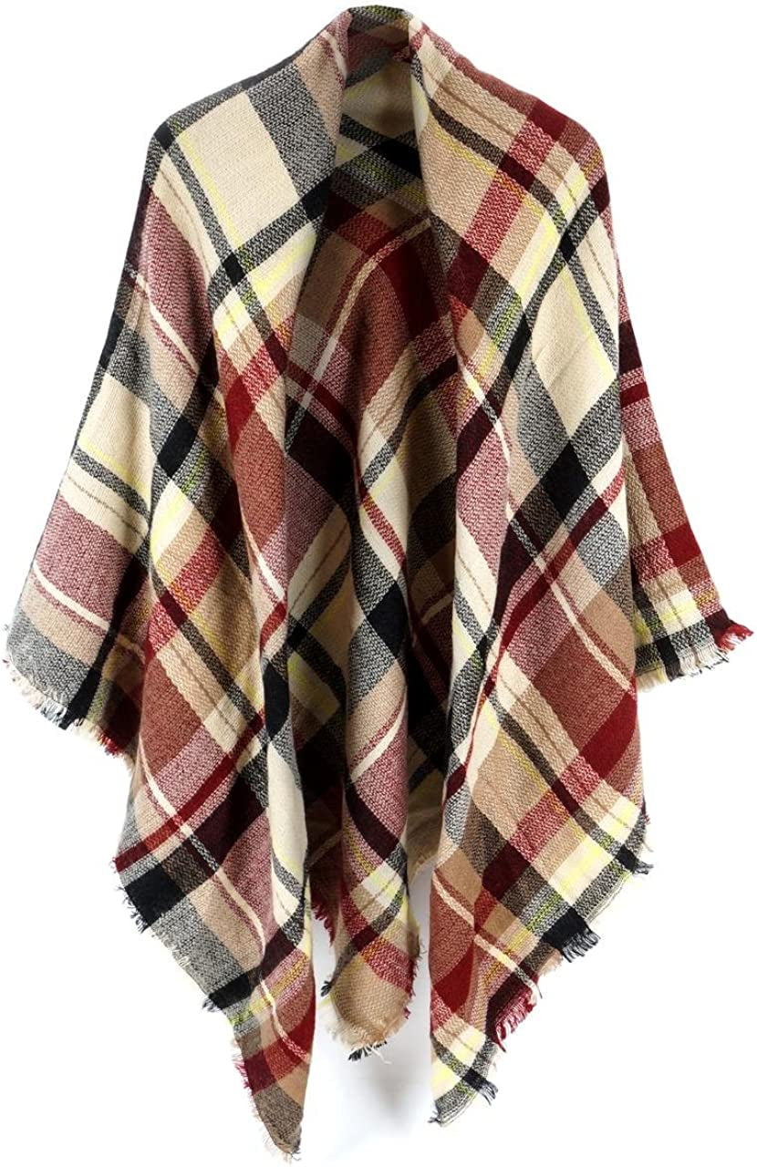 Neal LINK Women'S Plaid Scarf Blanket Wrap Warm Tartan Checked Shawl Tartan Scarves Pashmina Cape Apparel & Accessories > Clothing Accessories > Scarves & Shawls Neal LINK Purple Beige  